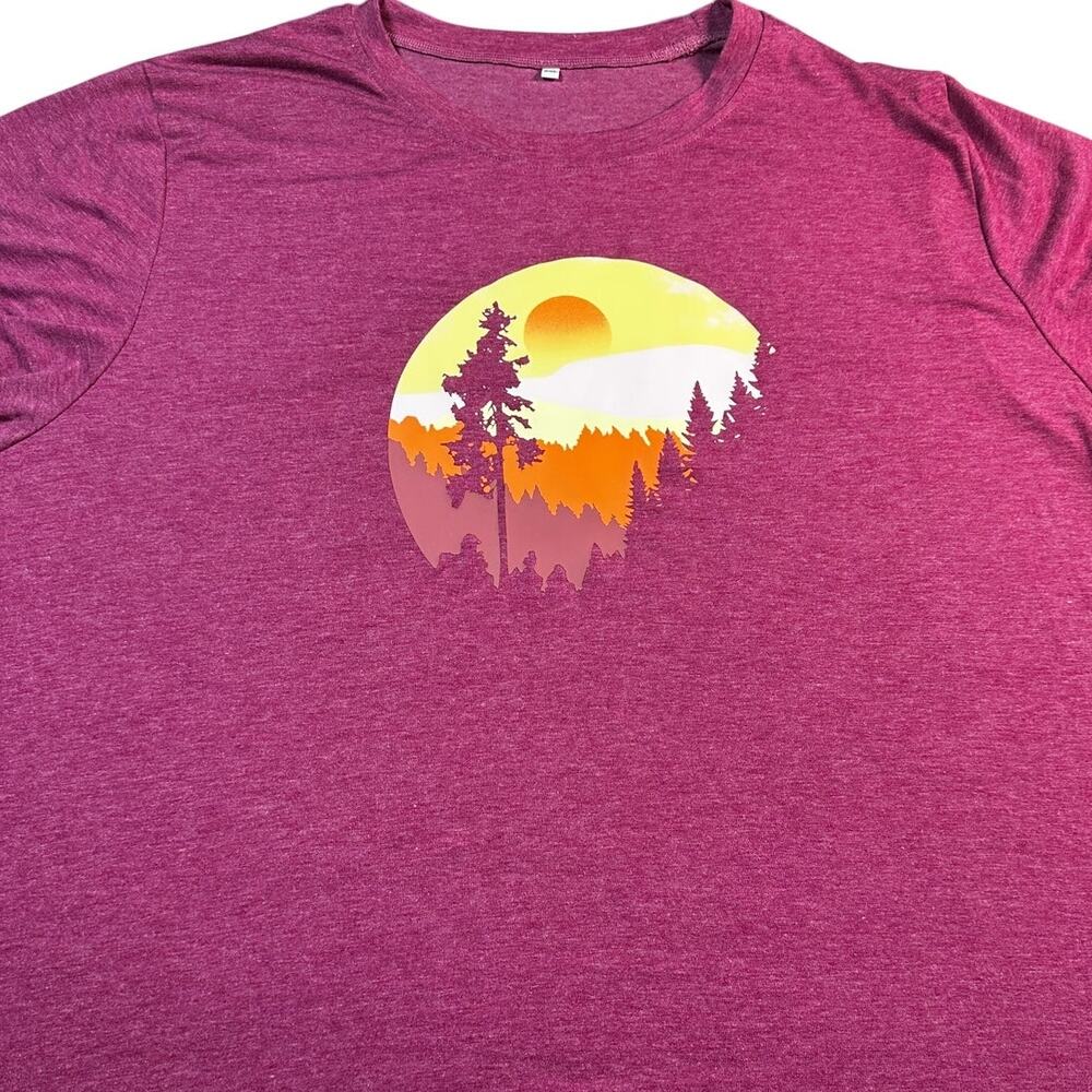MK Shop Limited Womens 3XL Graphic Tee Sunset Mountains Trees Burgundy